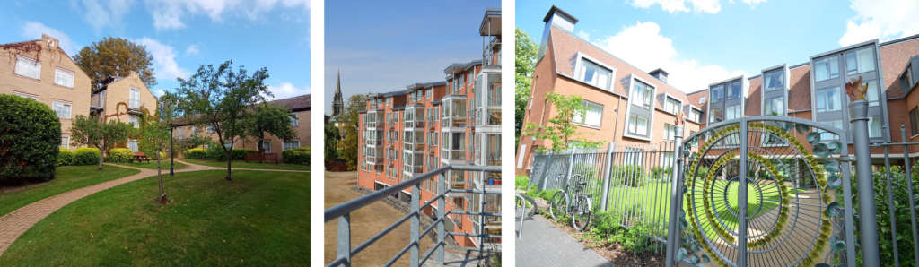 Sunny photographs of three buildings: Chancellors, Fenner's and Gresham